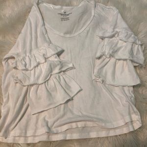 White ruffle sleeves top